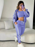 Women's autumn and winter fashion hooded zipper hoodies vest sweatpants sports Three-Piece set