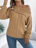 Autumn and winter casual sexy Turndown Collar off-shoulder twisted long-sleeved pullover sweater