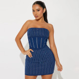 Strapless Beaded denim bodycon Dress