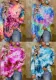 Spring and autumn tie-dye printed long-sleeved slash-shoulder casual loose t-shirt
