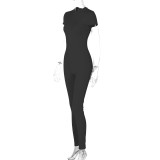 Women's autumn and winter fashion back zipper short sleeve Slim Fit trend Jumpsuit