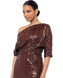 spring and autumn sequin fashion Slash Shoulder evening dress