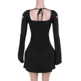 Autumn Fashion Slim Heart hollow Women Long Sleeve knitting Dress