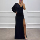 sexy fashion V-neck single sleeve elegant formal party evening dress