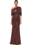 spring and autumn sequin fashion Slash Shoulder evening dress