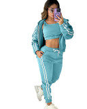 Women's autumn and winter fashion hooded zipper hoodies vest sweatpants sports Three-Piece set