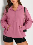 Autumn and winter women's solid color long-sleeved hooded zippered pocket hoodies