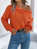 Autumn and winter casual sexy Turndown Collar off-shoulder twisted long-sleeved pullover sweater