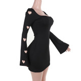 Autumn Fashion Slim Heart hollow Women Long Sleeve knitting Dress