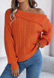 Autumn and winter casual sexy Turndown Collar off-shoulder twisted long-sleeved pullover sweater