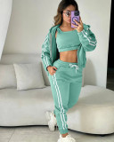 Women's autumn and winter fashion hooded zipper hoodies vest sweatpants sports Three-Piece set