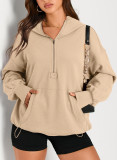 Autumn and winter women's solid color long-sleeved hooded zippered pocket hoodies