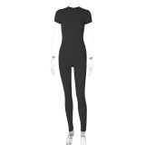 Women's autumn and winter fashion back zipper short sleeve Slim Fit trend Jumpsuit