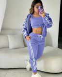 Women's autumn and winter fashion hooded zipper hoodies vest sweatpants sports Three-Piece set