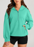 Autumn and winter women's solid color long-sleeved hooded zippered pocket hoodies