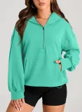 Autumn and winter women's solid color long-sleeved hooded zippered pocket hoodies