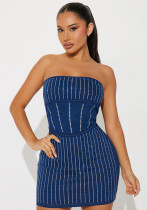 Strapless Beaded denim bodycon Dress