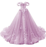 luxury wedding gown summer bride Off Shoulder puffy evening dress（Processing time need 3-6 days）