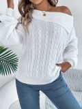 Autumn and winter casual sexy Turndown Collar off-shoulder twisted long-sleeved pullover sweater