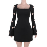 Autumn Fashion Slim Heart hollow Women Long Sleeve knitting Dress