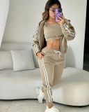 Women's autumn and winter fashion hooded zipper hoodies vest sweatpants sports Three-Piece set