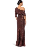 spring and autumn sequin fashion Slash Shoulder evening dress