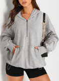 Autumn and winter women's solid color long-sleeved hooded zippered pocket hoodies