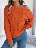 Autumn and winter casual sexy Turndown Collar off-shoulder twisted long-sleeved pullover sweater