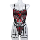 Flower embroidery Lace-Up women's sexy lingerie set