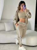 Women's autumn and winter fashion hooded zipper hoodies vest sweatpants sports Three-Piece set