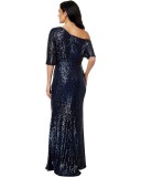 spring and autumn sequin fashion Slash Shoulder evening dress