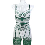 green leaf embroidery lace Sexy lingerie with socks