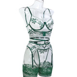 green leaf embroidery lace Sexy lingerie with socks