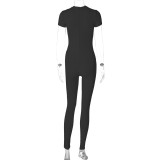 Women's autumn and winter fashion back zipper short sleeve Slim Fit trend Jumpsuit