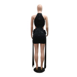 Women Halter Neck Sleeveless Sequin Bodycon Dress