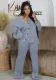 Women Fall/Winter Solidv-neck Button Top and Wide-leg Pants Sweater Two-piece Set