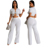 Women Short-sleeved Crop Top and Bell Bottom Pants Two-piece Set