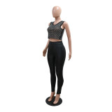 Women Sexy Sleeveless Round Neck See-Through Beaded Casual Crop Top