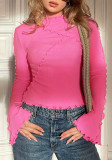 Women Casual Knitting Shirt Pleated Sexy Long Sleeve T-shirt