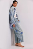 Women Heart Print printed loose street Denim wide leg pants