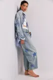 Women Heart Print printed loose street Denim wide leg pants