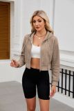 Women Zipper Drawstring Solid Long Sleeve Hoodies