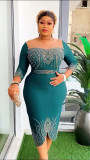 African Women Half-Sleeve Beaded Beaded Party Dress