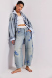 Women Heart Print printed loose street Denim wide leg pants