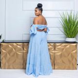 Women Off Shoulder Strapless Solid Wide Leg Pants