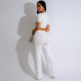 Women Short-sleeved Crop Top and Bell Bottom Pants Two-piece Set