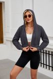 Women Zipper Drawstring Solid Long Sleeve Hoodies
