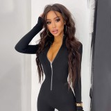 Women long-sleeved metal zipper sports Jumpsuit