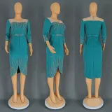 African Women Half-Sleeve Beaded Beaded Party Dress