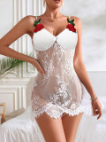 Women White Lace Mesh Night Dress Sexy Lingerie